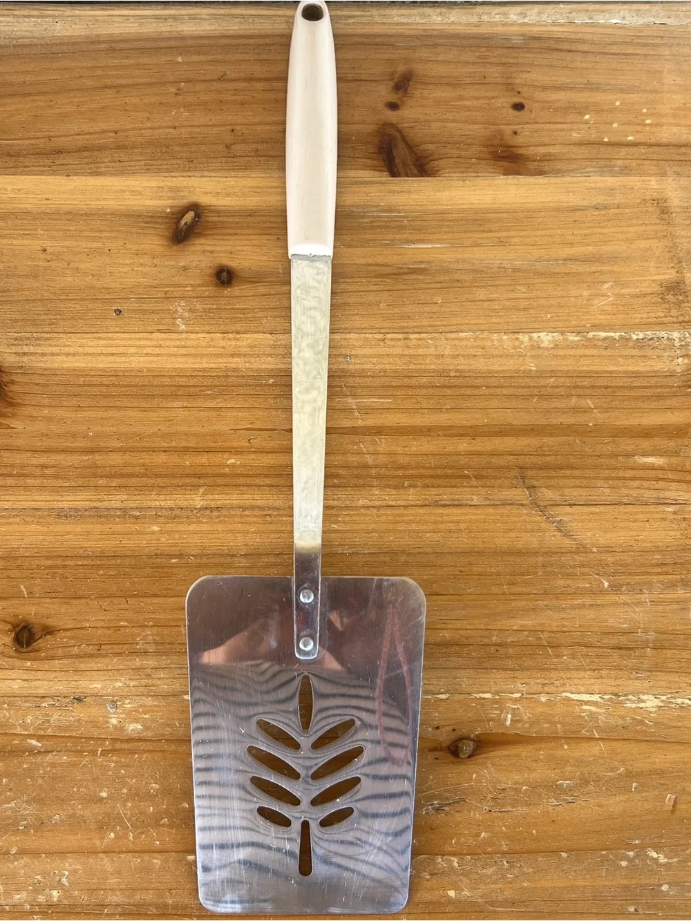 White Decorative Handle Stainless Steel Turner Spatula - White
